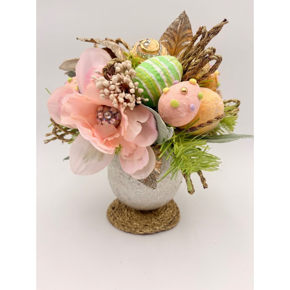 Sparkling Capiz She'll Easter Egg Arrangement Dragonfly Floral Vase Spring Decor - Picture 4 of 7